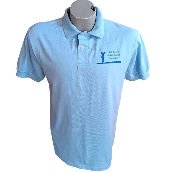 Vintage Mens Polo Shirt SMALL 90s BLUE GOLF GRAPHIC TENNIS KNIT COLLAR STEDMAN - Picture 2 of 6